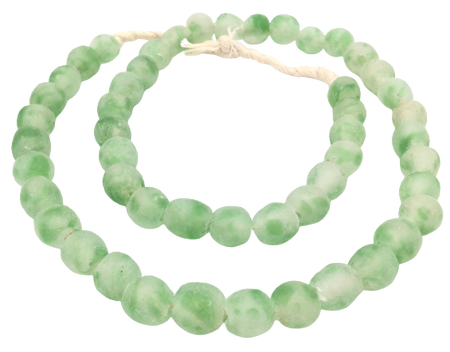 Ghana Handmade green Recycled glass African trade beads [02052]