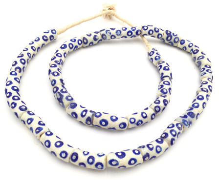 Ghana Handmade White multi eye Recycled glass African trade beads [035602]