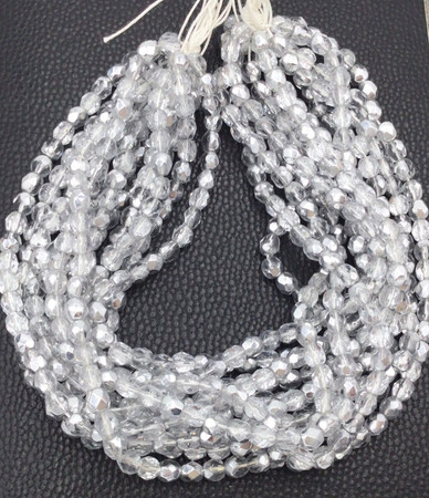 100 Fine Trade Czech Crystal silver Round Faceted fire Polished Glass beads-4mm