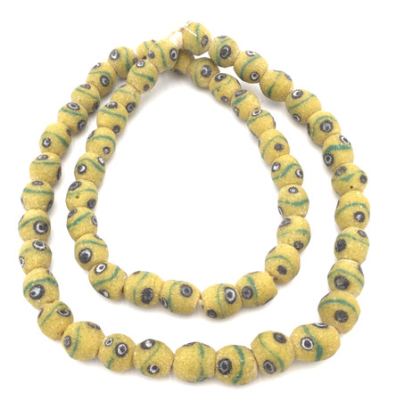 Mustard yellow African  Krobo powderglass Fairtrade Beads from Ghana
