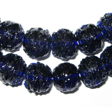 vintage art Czech translucent cobalt bumpy galss beads