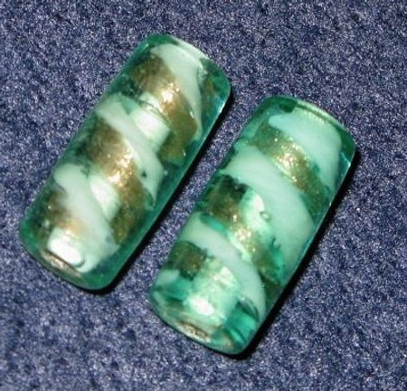 Pr vintage art Czech fancy green tube glass trade beads