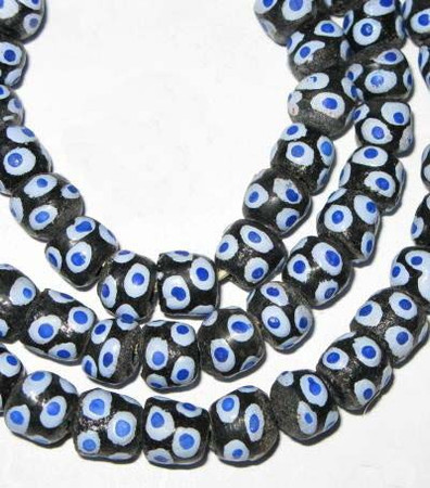 African Krobo fancy blue eye powderglass trade beads