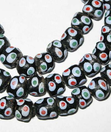 African Krobo fancy Skunk Ghana powderglass trade beads