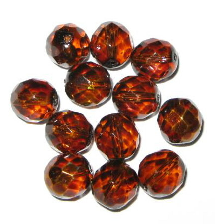 Czech fire brown polished faceted Glass Beads