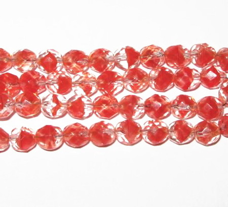 Czech fire red/clear polished faceted Glass Beads