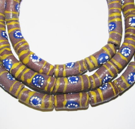 A strand of African Ghana fancy Krobo recycled glass beads