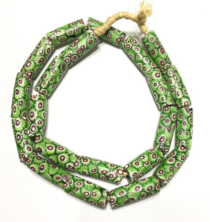 A strand of old Green Chevron Cane Millefiori Venetian trade beads