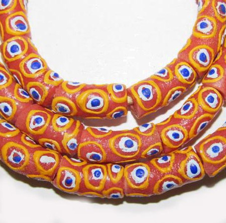 African Orange multi Krobo recycled glass handmade trade beads