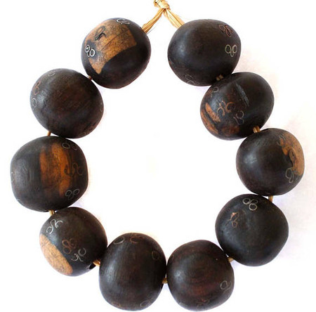 African hand carved Ebony wood Silver Copper Inlaid Beads