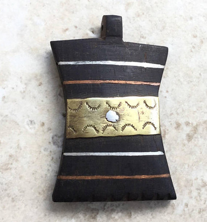 African Ghana handmade wood and brass pendant, African Trade- je