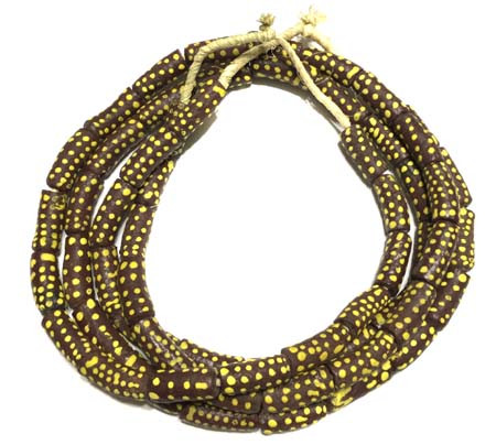 African Ghana brown with yellow dots Krobo beads