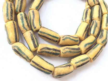 Antique African Ghana khaki yellow Krobo powderglass trade beads