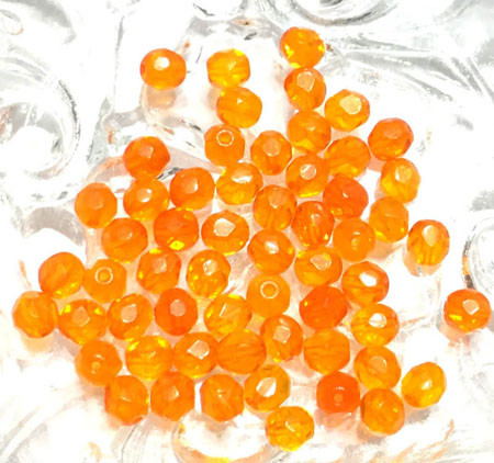 6mm Czech fire Polished 50 Beads Transparent Orange Colored Beads