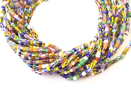 Ghana Multi Colored Ghana Seed Beads Glass African Trade Beads - Strand of Fair Trade Beads from Ghana