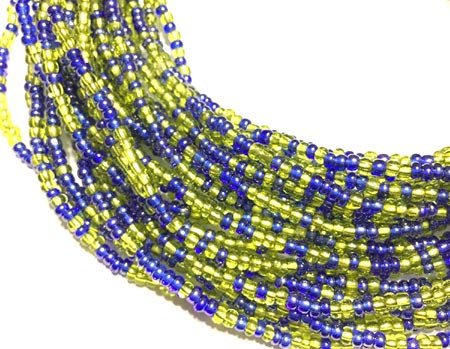 Ghana Lime Green and Blue Multi Colored Seed Beads Glass African Trade Beads [3087]