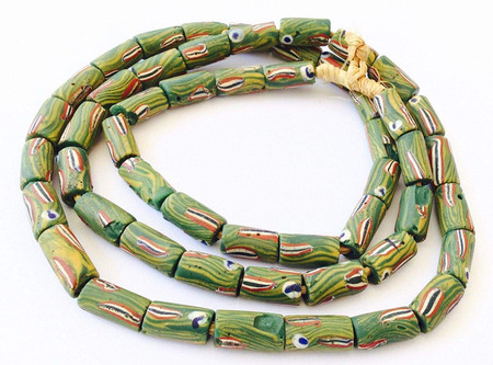 Old Rare Antique Venetian Green Fancy Eye Wound Glass African Trade Beads