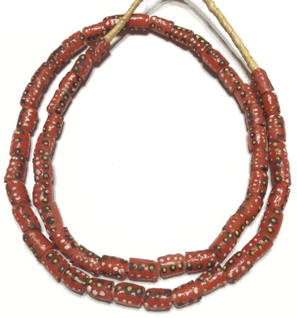 Fine Handmade Coral red Multi Krobo Recycled Glass African Trade Beads-Ghana