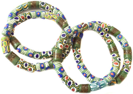 Handmade Ghana Green multi eye mixed bracelet-African Trade Beads-Ghana