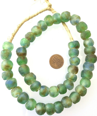 Blue Green Amber Multi Made in Ghana Recycled glass African trade beads-Ghana