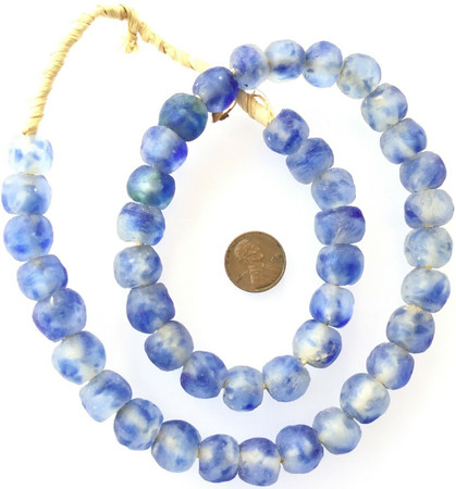 Royal Blue Clear multi Colored Recycled glass African trade beads-Ghana