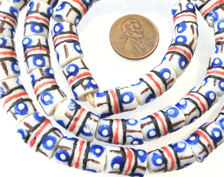 Ghana Fancy Off White Banded recycled glass handmade African Trade beads-Ghana