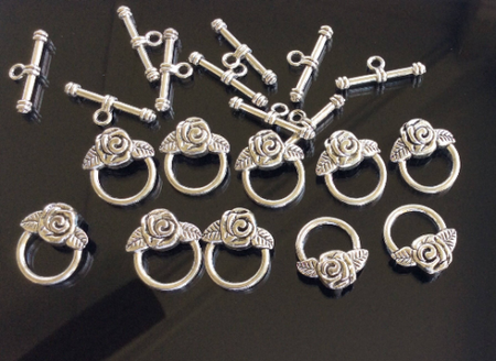 10 sets Antique Silver Rose Bud Flower Toggle Clasps-Wholesale Prices