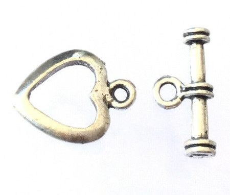 Antique Silver Fancy Heart Shape Toggle Clasps Sets-jewelry supplies