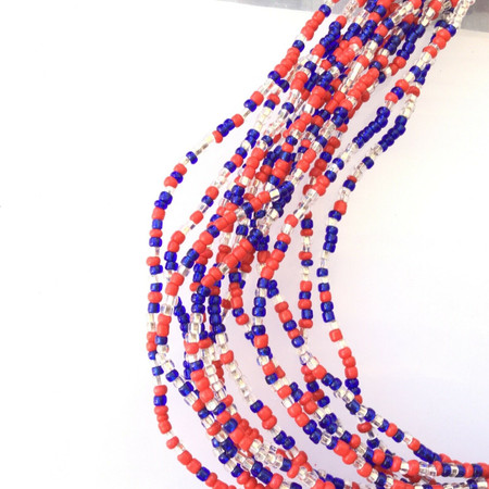 Tiny Czech Luster cobalt Blue/Red & Crystal Waist Beads African Trade Beads-Ghana [3042]