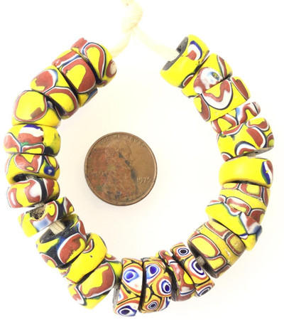 24 Antique yellow Venetian Millefiori mixed African Glass Trade beads-Ghana