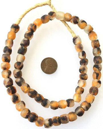 60 Krobo Glass Orange Black Multi African trade Beads-Ghana
