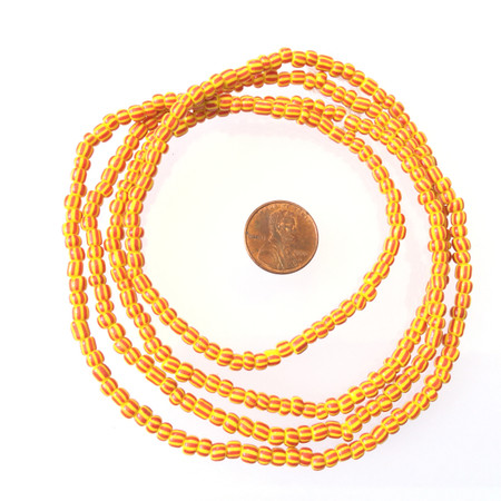 Orange Stripe Yellow 4mm glass beads Trade Beads-Ghana 
