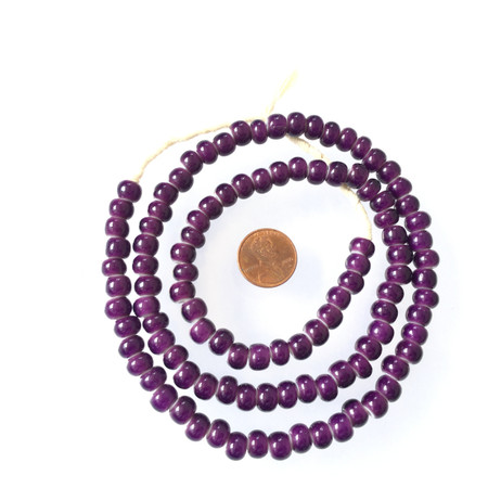 8mm Ghana purple White heart glass African Trade beads