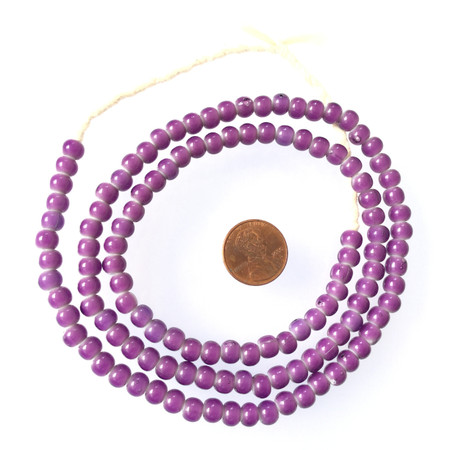 6mm Ghana purple White heart glass African Trade beads