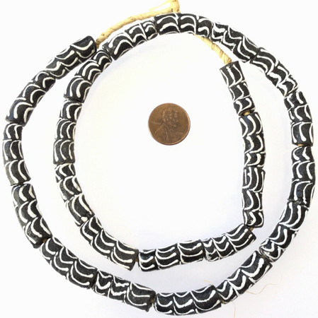 African Black & White Zen Elbow Recycled glass African trade beads-Ghana