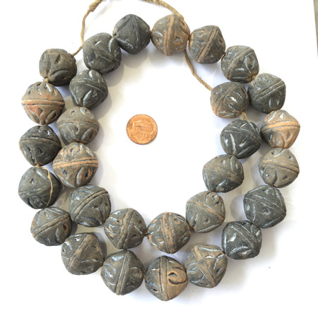 Old African spindle whorl clay trade beads