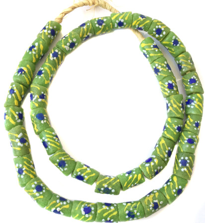 Lime Green blue eye handmade Krobo recycled Glass African trade Beads-Ghana