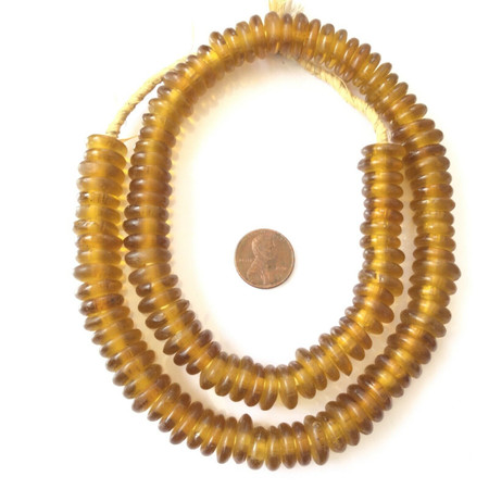 Amber translucent Rondelle Krobo Recycled Glass African trade beads-Ghana