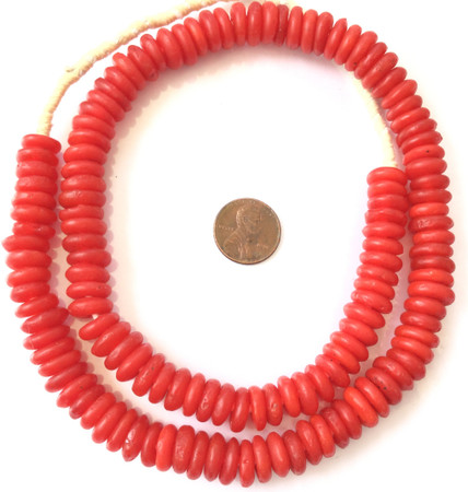Red Rondelle Krobo Recycled Glass African trade beads-Ghana