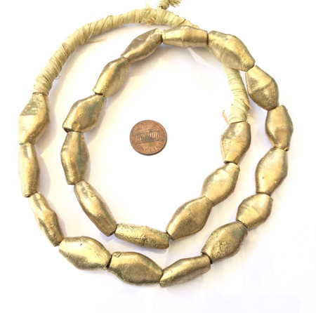 Ethiopian Authentic Natural Brass Bicone shaped African trade beads-[70062]