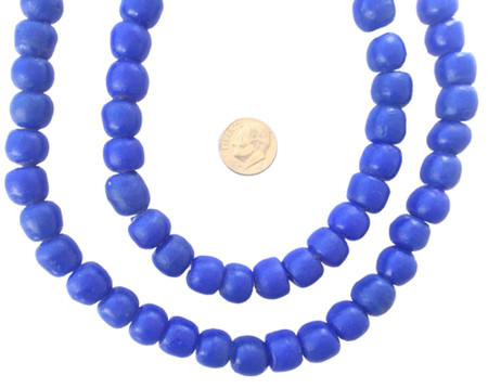 Ghana African Matched round Azure blue Recycled glass trade beads-Ghana [95209]