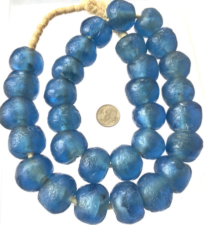 23mm Extra Large Ghana Steel Blue Krobo recycled Glass African trade Beads-Ghana 