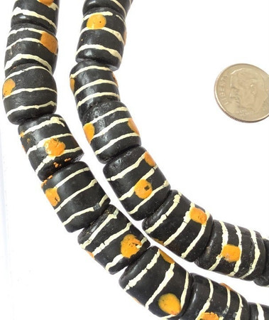 Ghana African black white banded eye Recycled glass trade beads