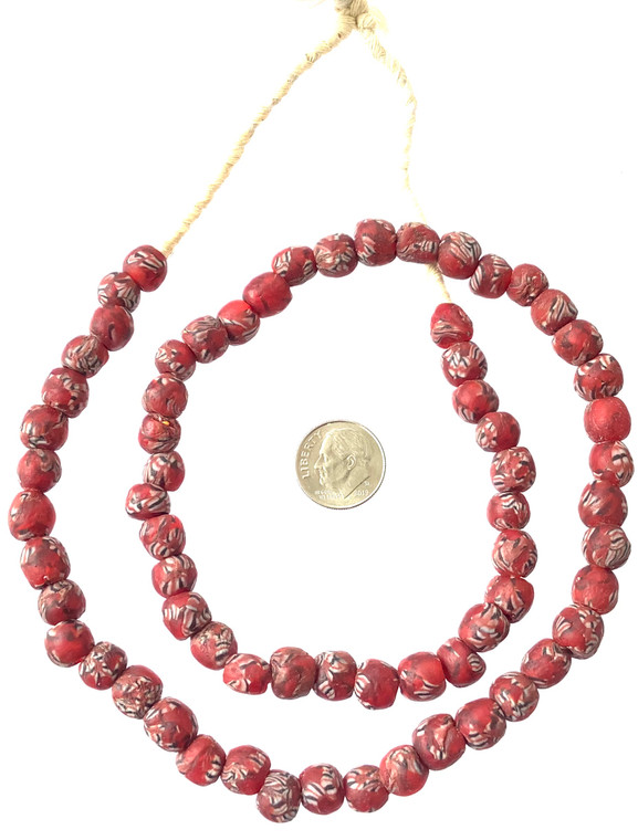8mm Handmade red multi Krobo recycled Glass African trade Beads-Ghana