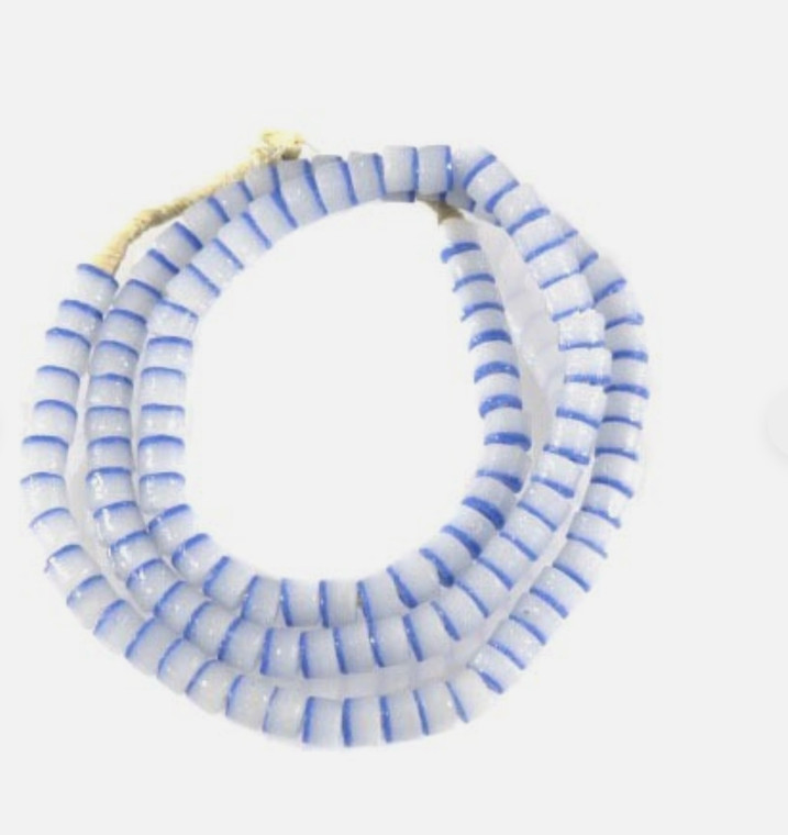 Handmade Ghana Blue clear glass disk African Trade Beads