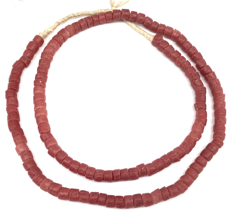 Handmade Ghana dark Red glass disk African Trade Beads