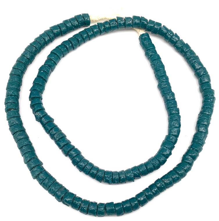 Handmade Ghana Teal glass disk African Trade Beads