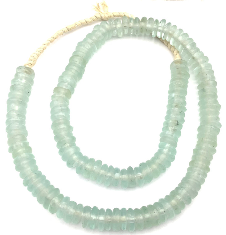 Minty Green Rondelle Krobo Recycled Glass African trade beads-Ghana