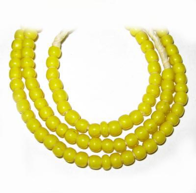 yellow African white heart glass trade beads 8mm