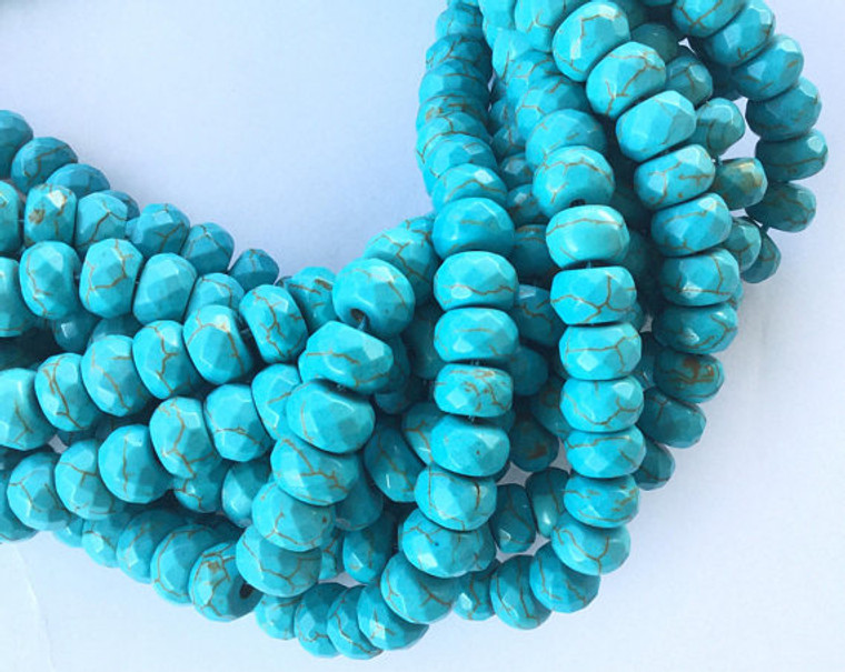 64 Med Hole Turquoise Faceted Rondelle Gemstone beads Stone